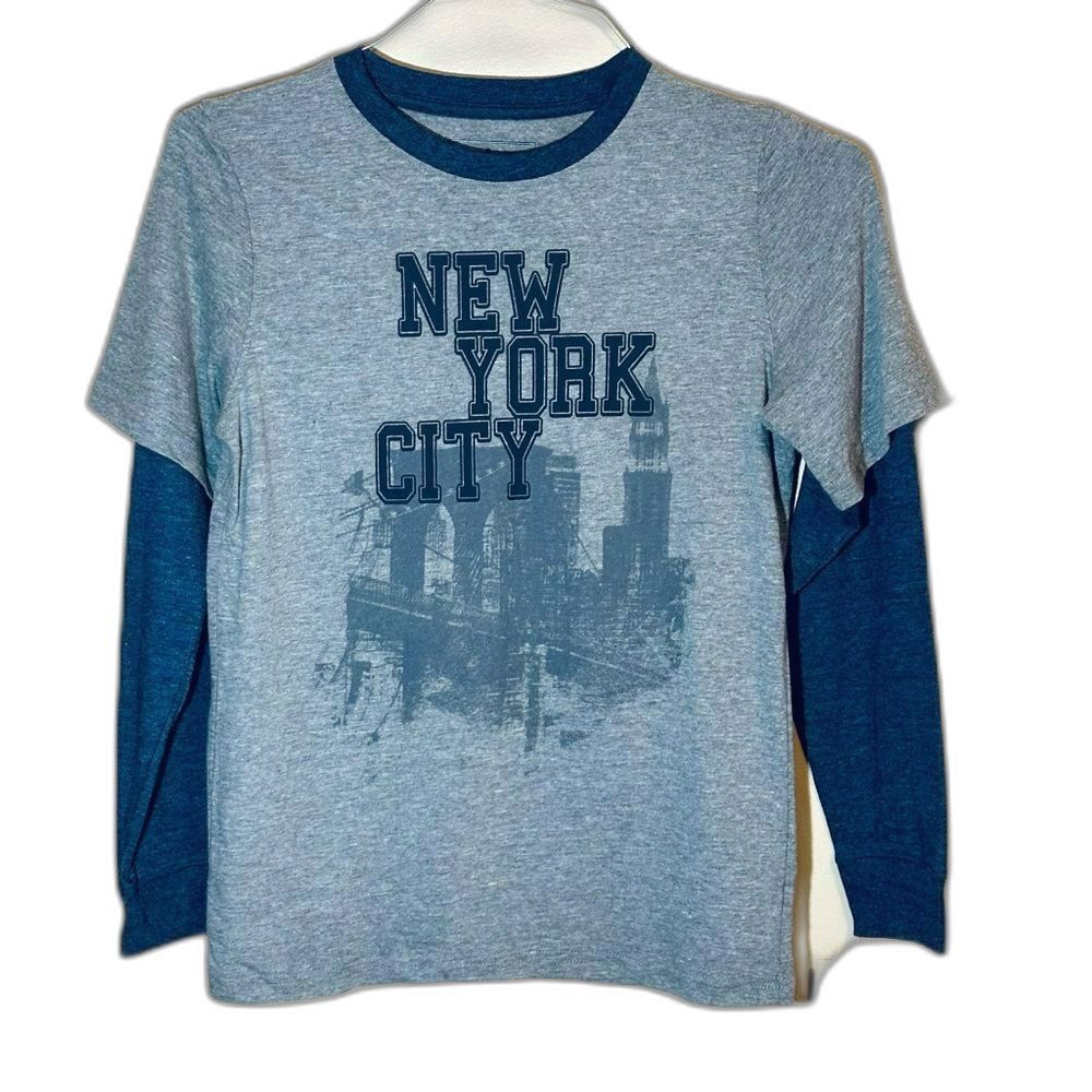 Urban Pipeline Boy's L New York City Skyline LS T-shirt Layered Gray Blue NWT